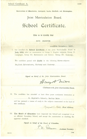St Elphin's School Certificate 1925